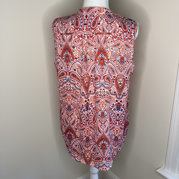 Artisan NY Paisley Sleeveless Blouse - Orange and Blue. Large - Picture 4 of 10